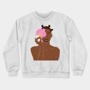 Black Woman Pink Orchid Flower Crewneck Sweatshirt